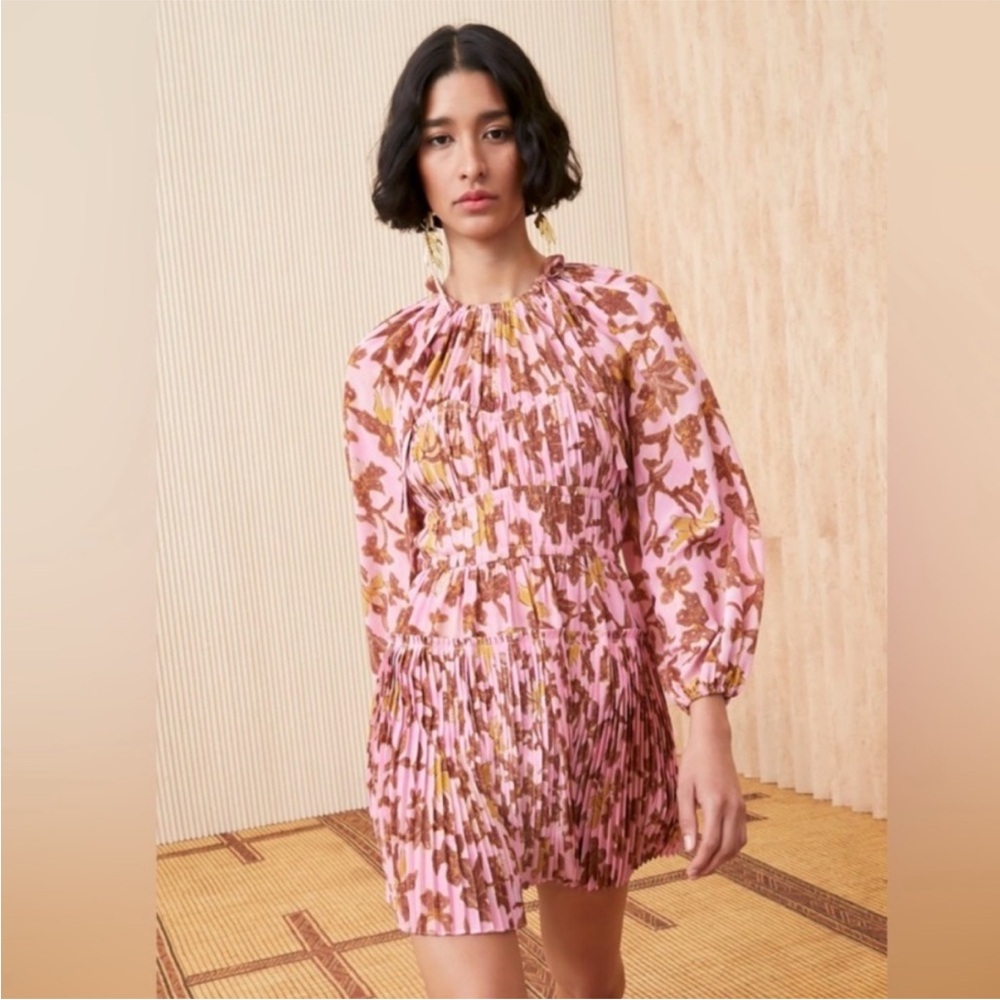 Ulla Johnson Floral Pink Pleated Dress